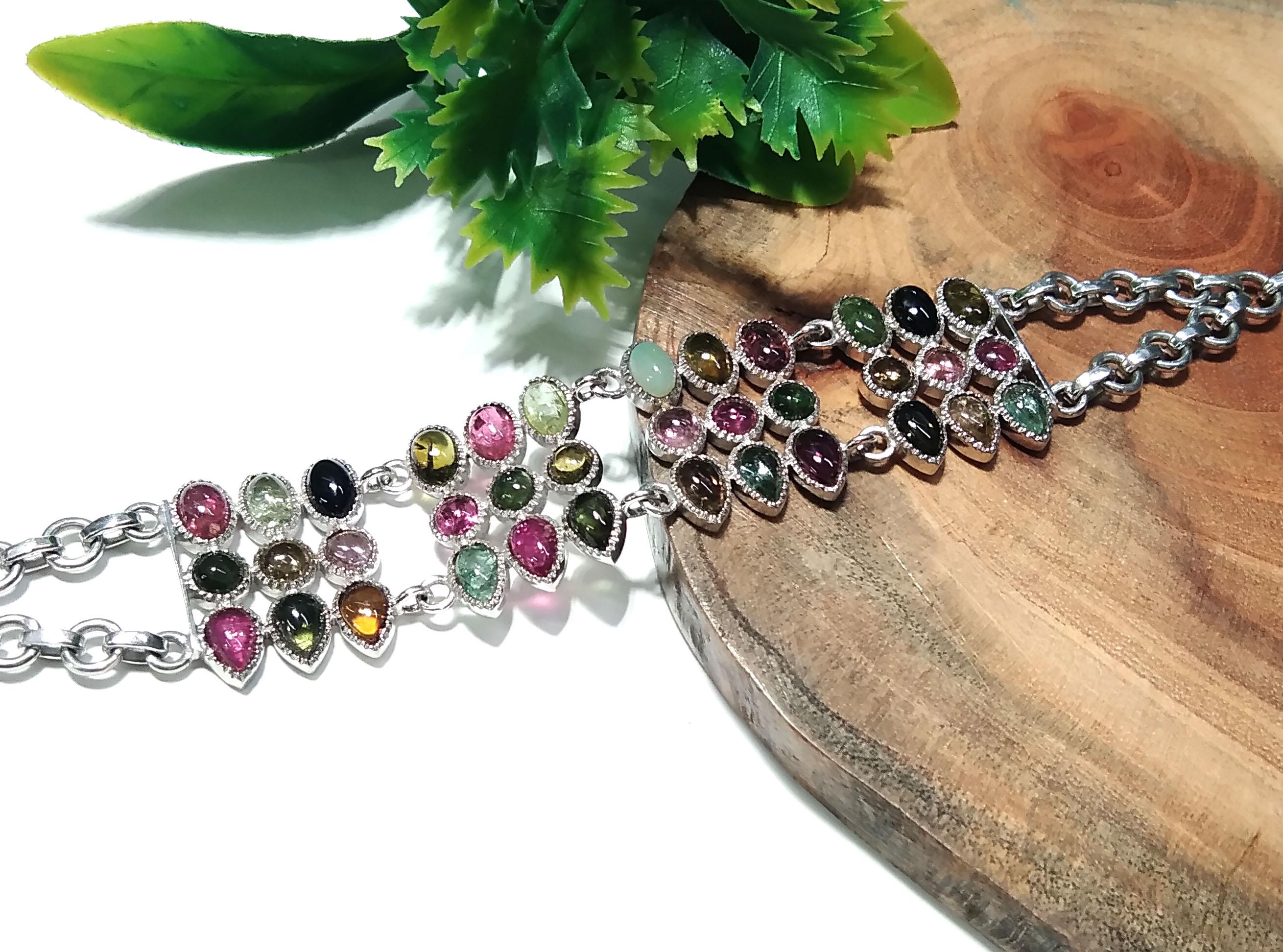 Natural Multi Tourmaline Bracelet, 925 Sterling Silver Jewelry, Gemstone Bracelet, Silver Bracelet, Wedding Bracelet, Gift For Her